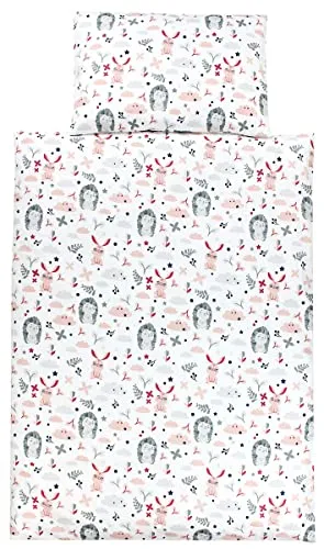 TupTam Kinder Bettwäsche Set Babybettwäsche Bettbezug 100 x 135 120 x 90 Kissenbezug 40 x 60 Jungen Mädchen 2-TLG, Farbe: Igel/Hase/Rosa, Größe: 135x100 cm