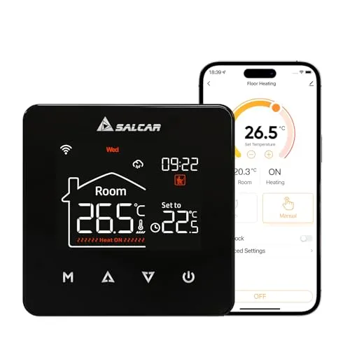 SALCAR WiFi Thermostat Heizung Smart für elektrische Fußbodenheizung - Bilderrahmen und intelligenter Temperaturregler mit Fernbedienung und Sprachsteuerung, energiesparend und programmierbar für optimalen Komfort.
