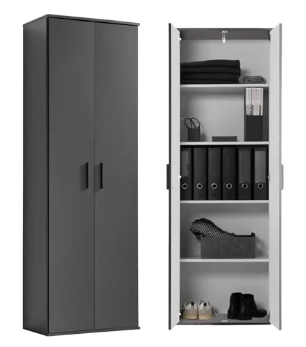 mokebo Mehrzweckschrank Der Lange in Schwarz-Anthrazit - Bürostühle: Individueller Stauraum für Akten, Garderobe oder Putzmittel. Mit 4 Einlegeböden und anpassbaren Fächern, perfekt für jeden Raum. Hergestellt in Deutschland!
