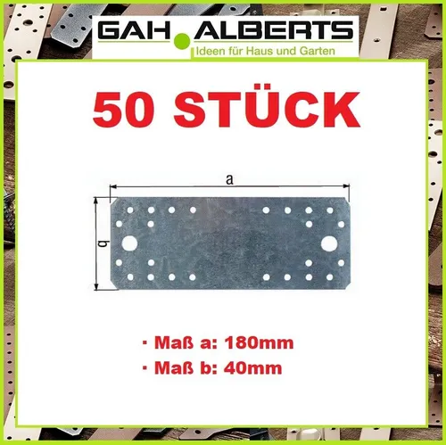 Alberts 50x Flachverbinder 180x40 mm - Winkel & Holzverbinder: Robuste verzinkte Stahlplatten in praktischer 50er-Packung – ideal für stabile Holzverbindungen und schnelle Montage.