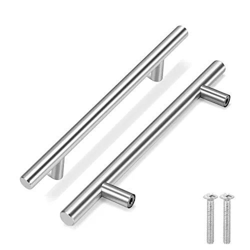 Flexzion T Bar Griff Pull Knöpfe Hardware-Set Edelstahl Küche Tür Schrank Schublade Möbel Appliance Euro Stil mit Befestigungsschrauben, Stainless-Steel, 7 Inch