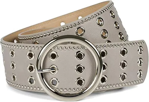 styleBREAKER Damen Gürtel mit Lochnieten und runder Schließe - Damen-Gürtel mit edlem Design, individuell kürzbar und ideal als Taillengürtel oder Hüftgürtel, perfekt für jeden Look.