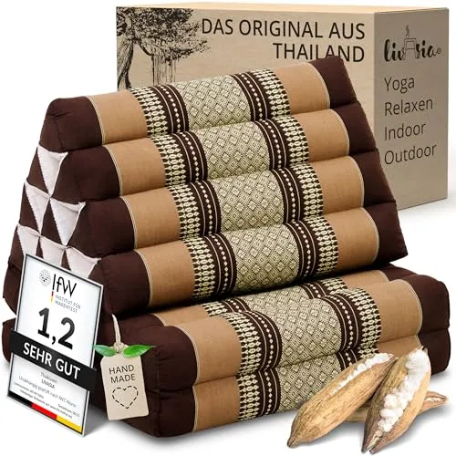 livasia Thaikissen mit 2 Auflagen - Faltbares Dreieckskissen (120x50x8cm) für Komfort & Entspannung - Entspanne stilvoll mit dem livasia Thaikissen. Die zwei faltbaren Auflagen bieten eine bequeme Liegefläche, ideal für Yoga, Meditation oder den Garten. Handgefertigt in Thailand, vereint es Funktionalität und asiatische Gemütlichkeit.