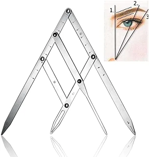 Namvo Augenbrauen Tattoo Lineal Mean Caliper, Edelstahl Faltbare Augenbrauen Microblading Permanent Makeup Schablone Wiederverwendbares Messwerkzeug