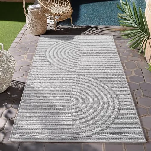 HomebyHome Outdoor Teppich Grau 80x150 cm Läufer, Wetterfest & UV-beständig, ideal für Küche, Balkon, Terrasse auch Wohnzimmer und Esszimmer, Skandinavisches Boho-Design, Leicht zu Reinigen