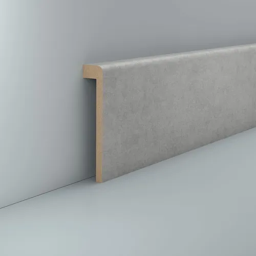 Sockelleisten Abdeckleiste Fliesensockel 19 x 96 Dekor Beton Modern MDF - Moderne Sockelleiste aus MDF in Betonoptik, ideal für elegante Raumgestaltungen. Länge: 2,50 m, Höhe: 9,6 cm. Perfekt für die stilvolle Abdeckung von Fliesenübergängen.