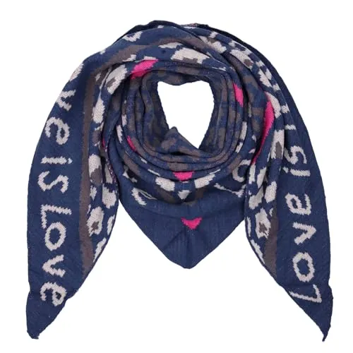 MIRROSI Dreieckstuch kuschliger und warmer Dreiecksschal ca.180x80 cm (Leo Love Muster), Trendiges LEO-Design, wärmend & weich (Navy)