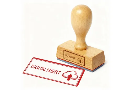Dekolando Stempel Bürostempel DIGITALISIERT Cloud-Upload Stempel – Holzstempel 48x18 mm