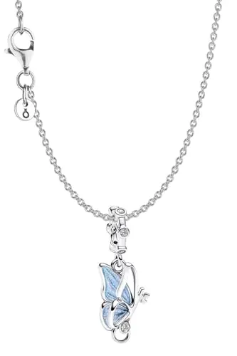 PANDORA Geschenkset Damen Halskette Silber Schmetterling mit Schlüssel - Elegantes Geschenkset mit einer zierlichen Halskette aus 925 Sterlingsilber und einem funkelnden Schmetterling-Anhänger. Verstellbare Länge und exklusive Gravur