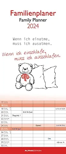 Typo Art 2024 Familienplaner - Familienkalender - Wandkalender - 19,5x45