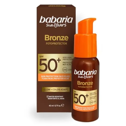 Babaria Bronze Bräunungs-Fluid Gesicht SPF 50+ Getönt | Wirkt wie eine leichte Bräunungscreme fürs Gesicht. Bronzing-Effekt, Make-up-freundlich, für Solarium-Look ohne Filter.