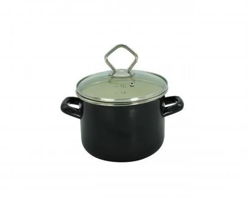 Krüger Fleischtopf Kochtopf Topf Deckel Triest 16cm Emaille schwar 4006776104856