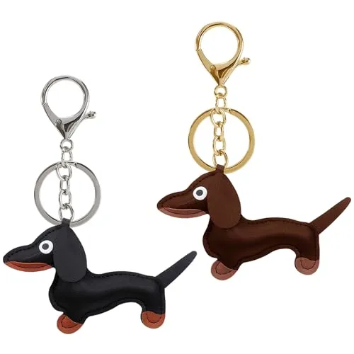 KRYMSON 2 Stück Dackel-Hundeanhänger, Leder-Schlüsselanhänger, Taschenanhänger, süße Anhänger, Geschenke für Tierliebhaber, als Dekoration für Taschen und Schlüssel verwendbar (schwarz, dunkelbraun)