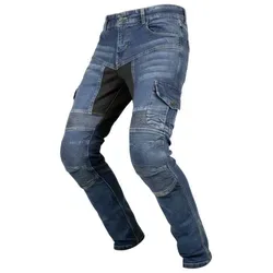 Herren Motorradjeans Biker Jeans Cargo Blau mit Protektoren (W32/L32)