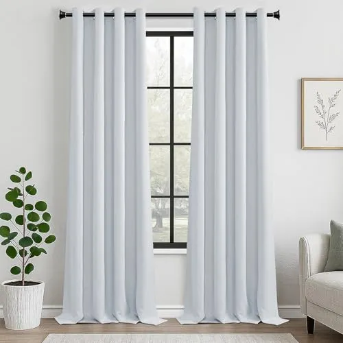 MRTREES Vorhang Blickdicht Gardinen Thermovorhang mit Ösen Verdunklungsvorhang Ösenschal Vorhänge Kurz Modern 245×140cm(H×B) Weißgrau 2er Set für Hotels Büros Wohnzimmer Schlafzimmer Kinderzimmer