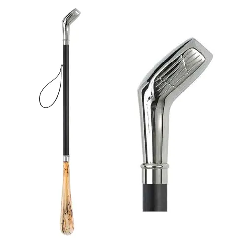 DELFA Design Schuhanzieher Schuhlöffel 70 cm mit silbernem Golfschläger als Griff - schwarzer Holzschaft mit Schlaufe - die elegante Anziehhilfe