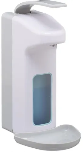 Relaxdays Desinfektionsmittelspender 10029930_0 - Wandmontierter Desinfektionsmittelspender für hygienische Handreinigung in Büros und Arztpraxen. Mit Armhebel und abnehmbarer Tropfschale für einfache Handhabung und Wartung.