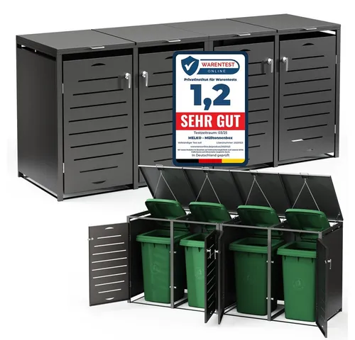 Melko Mülltonnenbox 240L – Modular erweiterbare Mülltonnenverkleidung - Mülltonnenbox in Anthrazit – Robuste, wetterfeste Lösung für bis zu 4 Mülltonnen, mit optimaler Belüftung und einfachem Montagezubehör.