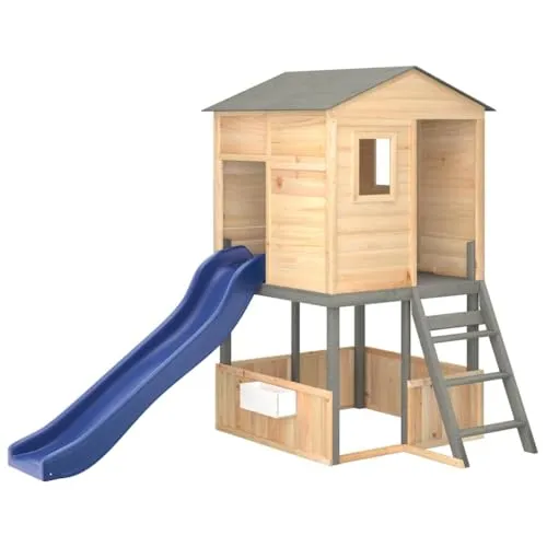vidaXL Spielturm Dunkelgrau aus Massivholz - Schaukeln: Robuster Kletterturm aus Tannenholz für fantasievolle Abenteuer im Garten, mit sicherem Design und schattenspendendem Wolkendach.
