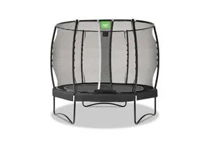 EXIT Allure Premium Trampolin Ø 305 cm Schwarz - Trampolin mit innovativem Foot Protection System, das Füße vor Sprungfedern schützt. Premium Sicherheitsnetz mit überlappendem Eingang für maximale Sicherheit und lange Lebensdauer.