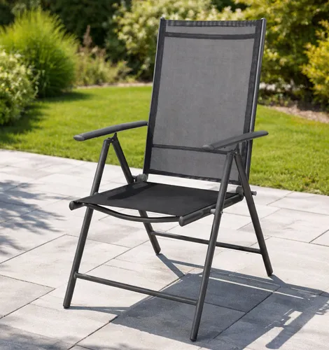 Hochlehner Anthrazit mit 7 Positionen – Moderner Klappstuhl - Eleganter Klappstuhl aus Aluminium/Textilene mit 7-fach verstellbarer Rückenlehne. Ideal für Garten, Terrasse und Balkon – bequem und platzsparend!