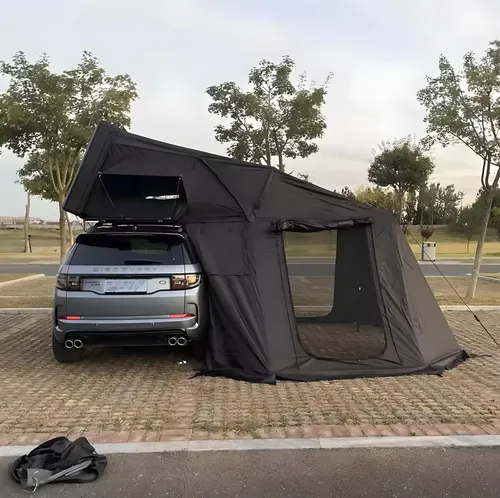 Dachzelt Autodachzelt Aluminium Case 160x210x110cm, bis zu 5 Personen Schwarz LED mit Vorzelt und vielen Extras