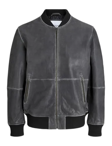 JACK & JONES Herren Jjecharge Leather Bomber, Black, m