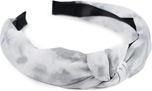 styleBREAKER Damen Stoff Haarreif mit buntem Batik Farbverlauf Muster, Twist Knoten, Headband, Haarschmuck 04027046, Farbe:Grau-Weiß