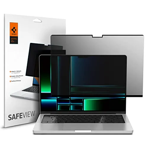Spigen SafeView Magnetischer Blickschutzfilter für MacBook Pro 14 Zoll - Displayfilter; Bietet effektiven Sichtschutz für persönliche Daten und ist einfach magnetisch anbringbar und abnehmbar.