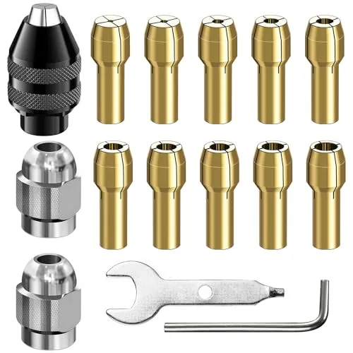 Bohrfutter für Dremel Spannfutter Set 15 Stück Messingbohrfutter Ersatz 0.8mm bis 3.2mm Schnellspannbohrfutter Keyless Bohrfutter Zubehör für Dremel 4000, 3000, 300, 200, 100, 8200 (M7) 4486