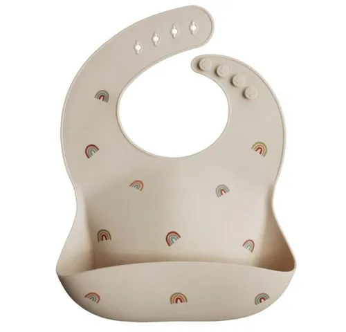 Mushie Lätzchen Silicone Baby Bib (Rainbows), BPA-frei Babylätzchen Schlabberlatz Kleckerlatz Barterl, beige