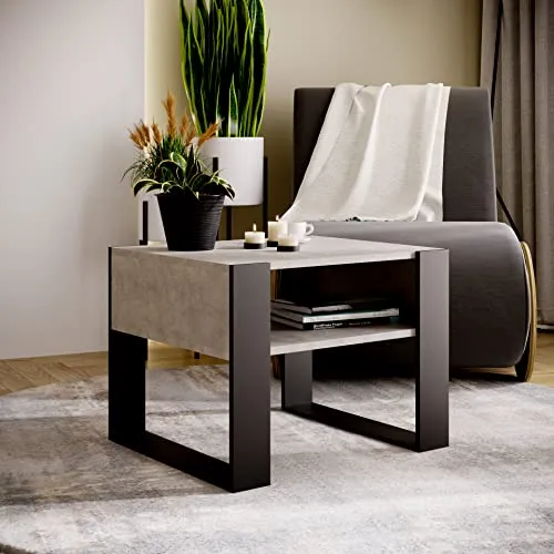 MRBLS_HOME MRBLS Couchtisch – modernes rustikales Design – Wohnzimmer-Tisch Beistelltisch Kaffeetisch Sofatisch Teetisch aus Holz (Beton - Schwarz Matt) - 65 x 45 x 53,6cm (B/H/T)