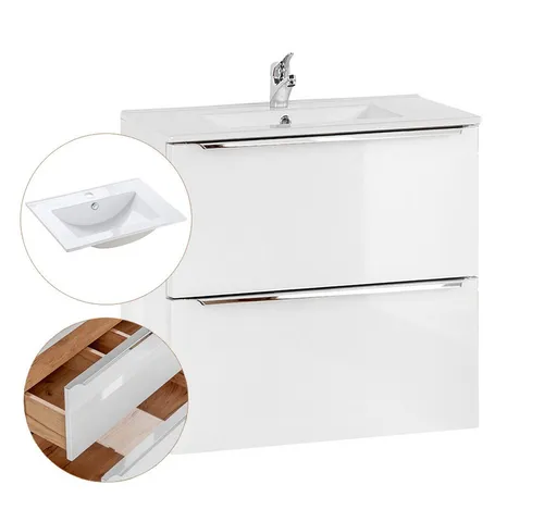 Lomadox Badezimmer Waschtisch-Unterschrank Set - Elegantes Waschplatz-Set in Hochglanz weiß mit praktischem Softclose-System und großzügigem Stauraum, ideal für moderne Badezimmer.