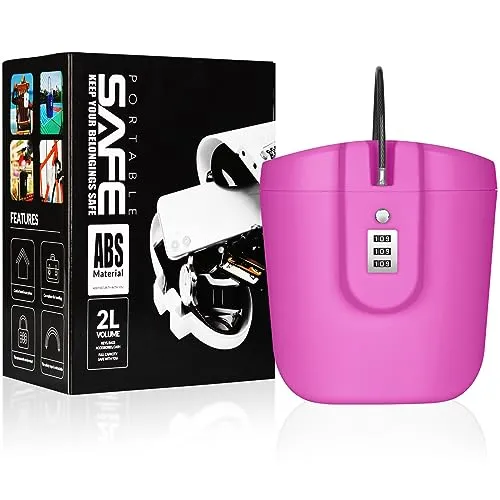 Tragbare Anti-Diebstahl Schlossbox, Tragbare Sicherheit Schlosstasche Mobiler Reisesafe & Strandsafe mit Zahlen, Ihre Wertsachen vorübergehend sicher zu halten. (Rosenrot)