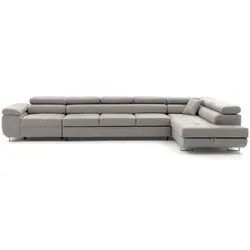 NEXT COLLECTION Ecksofa WILD XXL mit Bettkasten, Hohe Metallfüße, verstellbare Kopfstützen, Liegefläche 125x240, Beige, Rechts - Beige