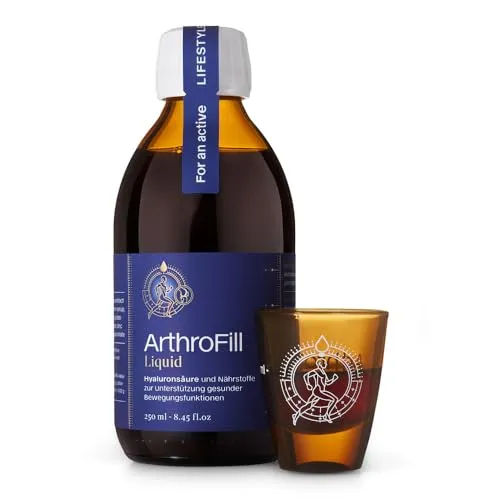 Arthro Fill Liquid - Hyaluron Drink zur Unterstützung der Gelenke - Hyaluronsäure Drink für aktive Bewegungsfunktionen, vegan und ohne Zuckerzusatz. Ideal für Sportler zur Unterstützung von Knorpel und Gelenken.