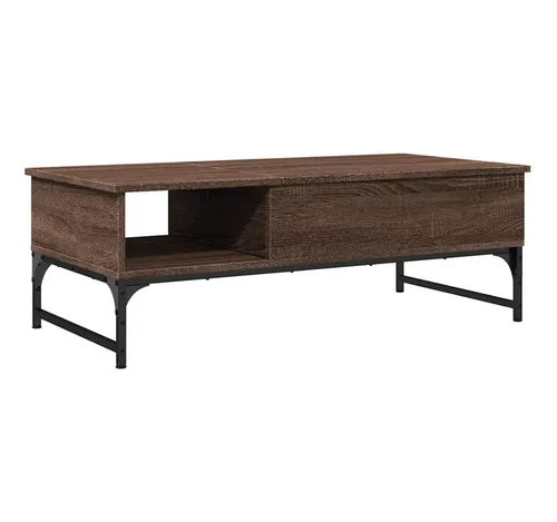 furnicato Eleganter Couchtisch 100 x 50 x 35 cm in Braun Eichen-Optik - Stilvoller Couchtisch für dein Wohnzimmer mit hochwertiger Holzoberfläche. Verstecktes Fach für Stauraum und verstellbare Füße für Stabilität auf jedem Untergrund. Ideal für Getränke und Deko.