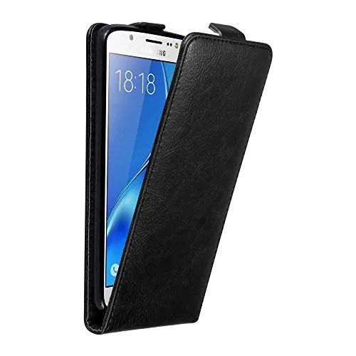 Cadorabo Hülle kompatibel mit Samsung Galaxy J5 2016 Flip Design aus Premium Kunst Leder Flip Klappbare Stoßfeste Magnetische Cover Hülle für Galaxy J5 2016 Tasche in Schwarz