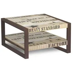 Massivmoebel24 Couchtisch FACTORY – Stilvoller Mangoholz Tisch - Couchtische aus Massivholz – Der FACTORY Couchtisch vereint modernes Design mit Funktionalität, ausgestattet mit einem praktischen Ablagefach und einzigartigen Druckmotiven.