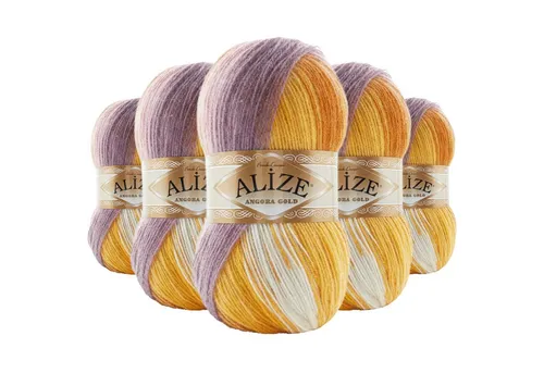 Alize 5 x 100g Farbverlaufsgarn Alize Angor Gold Batik 20% Wolle Winterwolle Häkelwolle, 2750 m (Sparpaket, 5-St), 7921 Wüstenblume