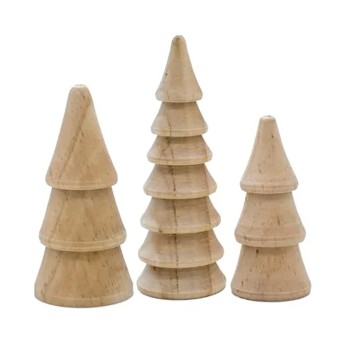 Spetebo Holz Deko Tannenbäume 3er Set 12/10 / 8 cm zum Hinstellen - Weihnachtbaum Figur aus Kiefer zur winterlichen Dekoration - Christbaum Deko Aufsteller Tischdeko Winterdeko Weihnachtsdeko