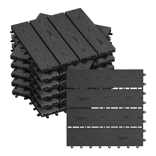 WOLTU WPC Terrassenfliesen Anthrazit 30x30 cm - Terrassen- & Balkonfliesen aus robustem Wood Plastic Composite, UV-beständig und pflegeleicht. Ideal für eine schnelle Gestaltung von Garten und Balkon mit einfachem Klicksystem.