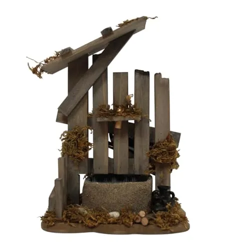 ZICOM Krippenzubehör Miniaturzubehör Miniatur Brunnen mit Krügen und Pumpe Höhe 24cm Holz Natur Unikat, Modellbau Puppenhaus