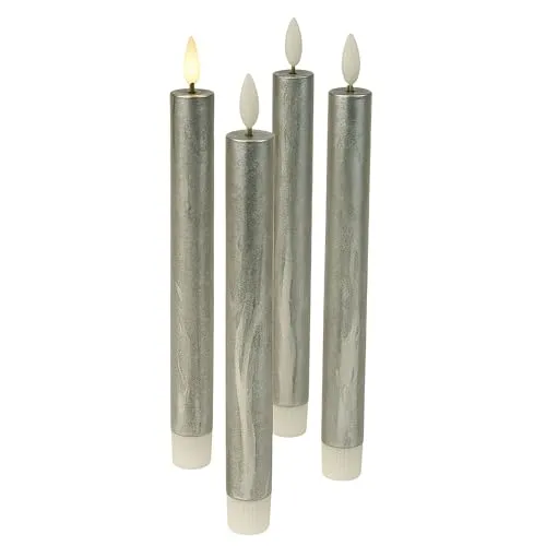 Fachhandel Plus LED Stabkerzen 4er Set mit Timer – Echtwachskerzen 24,5 cm mit 3D Flamme & Fernbedienung – flackernde LED Kerzen für Kerzenhalter