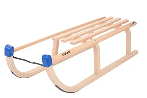 COLINT Holzschlitten Davos - 90 cm - Davoser Schlitten aus Buchenholz, TÜV geprüft für höchste Sicherheit, mit hervorragender Gleitfähigkeit dank pulverbeschichteter Stahlkufen. Ideal für winterliche Abenteuer!