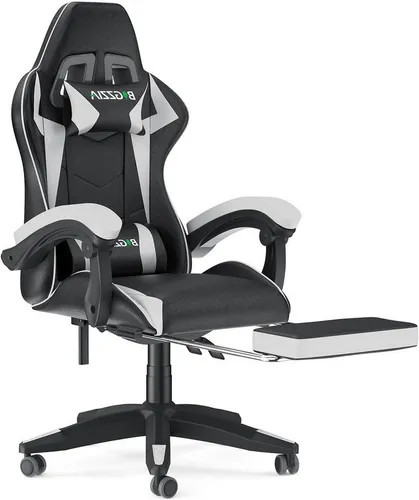 BIGZZIA Ergonomischer Gaming Stuhl mit Fußstütze - Bürostuhl mit verstellbarer Höhe und ausziehbarer Fußablage für optimalen Komfort während langer Gaming-Sessions oder im Homeoffice.