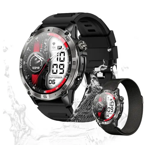 Zevelora Herren's IP67 Wasserdicht AMOLED Fitness-Tracker Telefonfunktion Smartwatch (3,56 cm/1,4 Zoll, Android/iOS), mit austauschbarem weichem Mesharmband, mit GPS, Herzfrequenz, Blutsauerstoff, Höhenmesser & Kompass