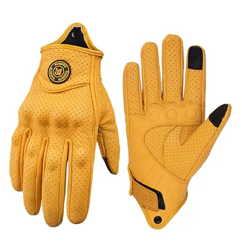 mjmoto Klassische Motorradhandschuhe aus Leder, Gelb, für Herren (XXL)