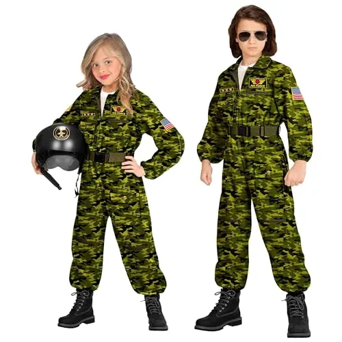W WIDMANN MILANO Kinderkostüm Kampfjetpilot - Unisex Overall für Kinder, Größe 128 cm, ideal für Fasching und kreative Rollenspiele. Verwandeln Sie Ihr Kind in einen kleinen Piloten mit diesem coolen Tarnkostüm!