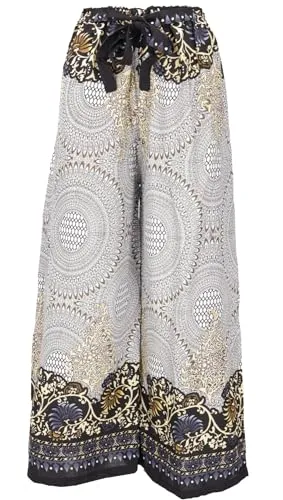 Palazzohose, Schlaghose, Boho Sommerhose, Hippie Goa Hose - weiß/schwarz